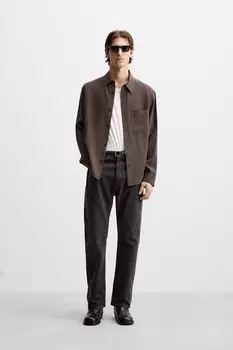 Свободная рубашка с карманом ZARA, шоколад