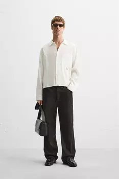 Свободная рубашка с карманом ZARA, устрично-белый