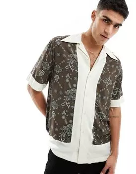 Свободная рубашка с коричневым принтом пейсли и каймой ASOS DESIGN Revere
