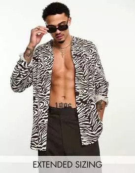 Свободная рубашка с коричневым принтом под зебру ASOS DESIGN Revere