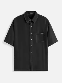 Свободная рубашка с короткими рукавами Street EZ Носите ее как повседневную рубашку, подходящую для ношения летом Manfinity, черный