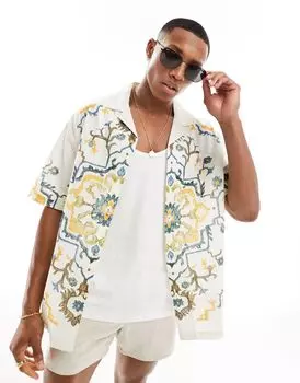 Свободная рубашка с лацканом и принтом ASOS DESIGN цвета экрю