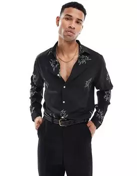 Свободная рубашка с принтом в виде сердца черного цвета ASOS DESIGN