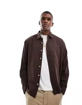 Свободная рубашка с прямым подолом коричневого цвета Jack & Jones