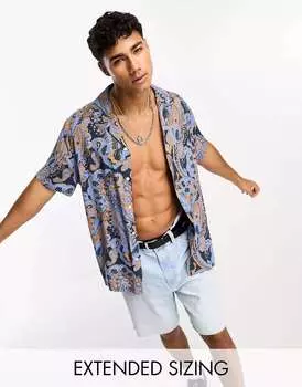 Свободная рубашка с темно-синим принтом пейсли ASOS Revere