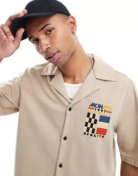 Свободная рубашка свободного кроя ASOS DESIGN с воротником с лацканами и вышивкой на груди
