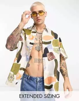 Свободная рубашка свободного кроя ASOS с абстрактным принтом из смесового льна