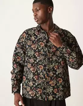 Свободная рубашка свободного кроя из черного цветочного жаккарда ASOS DESIGN