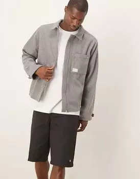 Свободная рубашка свободного кроя на молнии с начесом и тканой вставкой серого цвета ASOS DESIGN