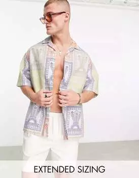 Свободная рубашка свободного кроя Revere с принтом открытки ASOS