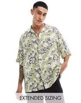 Свободная рубашка свободного кроя с лагерным воротником ASOS DESIGN с винтажным гавайским принтом