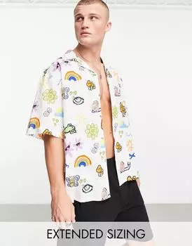Свободная рубашка свободного кроя с принтом каракулей ASOS DESIGN