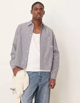 Свободная рубашка свободного кроя с вышитым карманом в серую клетку ASOS DESIGN