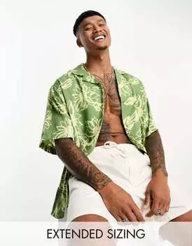 Свободная рубашка свободного кроя с зеленым принтом подсолнухов ASOS DESIGN