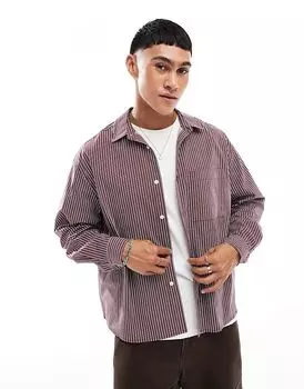 Свободная рубашка свободного кроя в бордовую полоску ASOS DESIGN