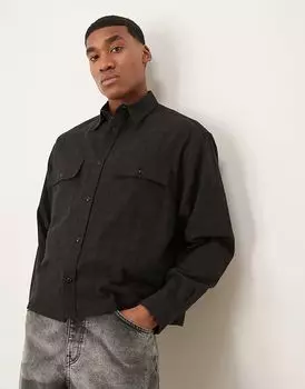 Свободная рубашка свободного кроя в тональную клетку черного цвета ASOS DESIGN