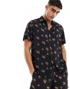 Свободная рубашка темного цвета с цветочным принтом ASOS DESIGN