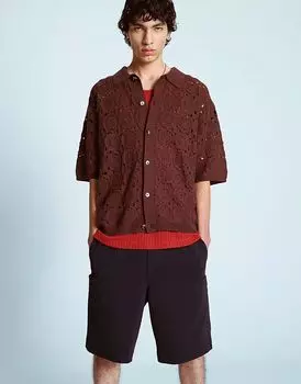 Свободная рубашка Topman с цветочным узором крючком коричневого цвета
