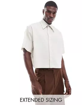 Свободная рубашка укороченного кроя с воротником 70-х годов ASOS DESIGN каменно-бежевого цвета