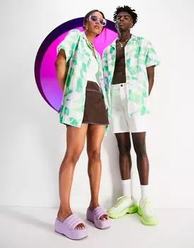 Свободная рубашка унисекс с геометрическим цветочным принтом ASOS DESIGN Circular Design