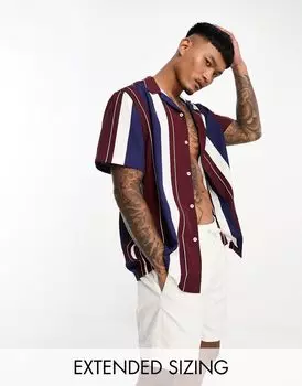 Свободная рубашка в бордовую и темно-синюю полоску ASOS DESIGN Revere
