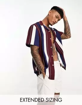 Свободная рубашка в бордовую и темно-синюю полоску ASOS DESIGN Revere