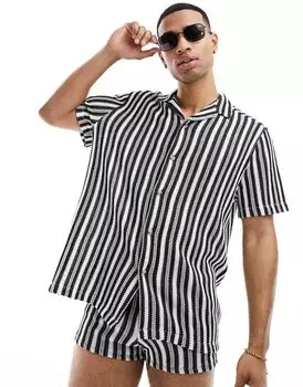 Свободная рубашка в черно-белую полоску ASOS DESIGN Coord Revere, связанная крючком