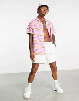 Свободная рубашка в клетку Revere ASOS DESIGN из фактурной ткани и розовой крашеной клетки ASOS DESIGN