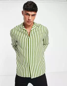 Свободная рубашка в оливково-зеленую полоску с глубоким вырезом ASOS DESIGN
