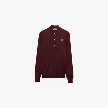 Свободная шелковая рубашка-поло с вышитым логотипом Prada, бургундия