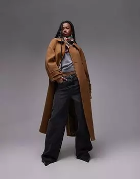 Свободная шерстяная куртка коричневого цвета Mango