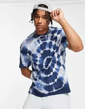 Свободная сине-серая футболка с принтом тай-дай ASOS DESIGN