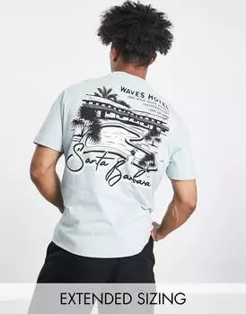 Свободная синяя футболка ASOS DESIGN с принтом \"отпуск\" спереди и сзади ASOS DESIGN
