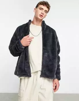 Свободная спортивная куртка из стираного черного искусственного меха ASOS DESIGN