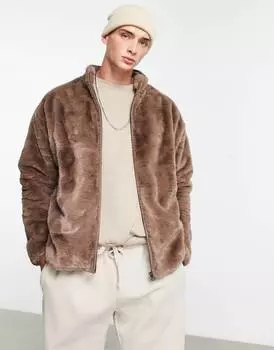 Свободная спортивная куртка коричневого цвета из искусственного меха ASOS DESIGN