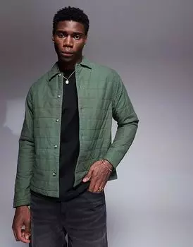 Свободная стеганая рубашка с воротником-стойкой зеленого цвета ASOS DESIGN