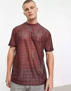 Свободная темно-красная трикотажная футболка ASOS