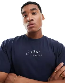 Свободная темно-синяя футболка с небесным принтом на груди ASOS DESIGN