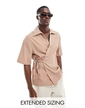 Свободная текстурированная рубашка с запахом ASOS DESIGN пыльно-розового цвета