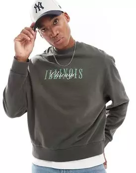 Свободная толстовка оверсайз с принтом серого цвета ASOS DESIGN