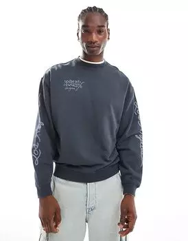 Свободная толстовка с черепом в угольном цвете Ed Hardy