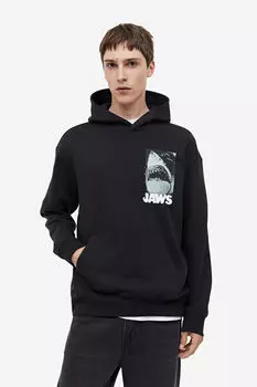 Свободная толстовка с капюшоном H&M, черный