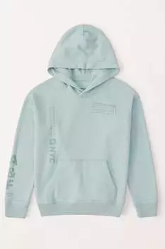 Свободная толстовка с капюшоном и принтом Abercrombie & Fitch, синий