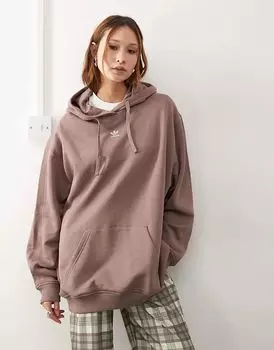 Свободная толстовка с капюшоном из французского трикотажа Essentials коричневого цвета adidas Originals