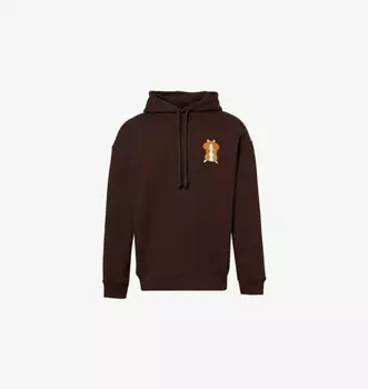 Свободная толстовка с капюшоном из хлопкового трикотажа с вышитыми ребристыми вставками Loewe, коричневый