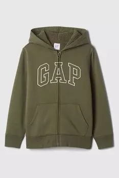 Свободная толстовка с капюшоном из искусственного меха на молнии с логотипом (4 13 лет) Gap, зеленый