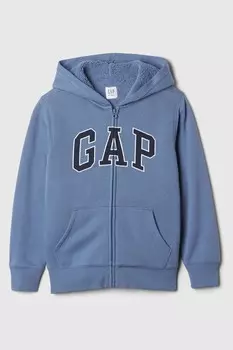 Свободная толстовка с капюшоном из искусственного меха на молнии с логотипом (4 13 лет) Gap, синий