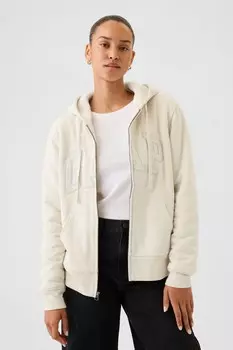 Свободная толстовка с капюшоном на молнии с подкладкой из шерпы и логотипом Gap, бежевый