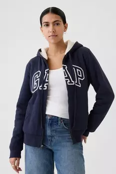 Свободная толстовка с капюшоном на молнии с подкладкой из шерпы и логотипом Gap, синий