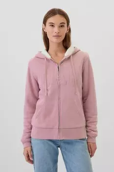 Свободная толстовка с капюшоном на молнии с подкладкой из шерпы и логотипом Gap, розовый